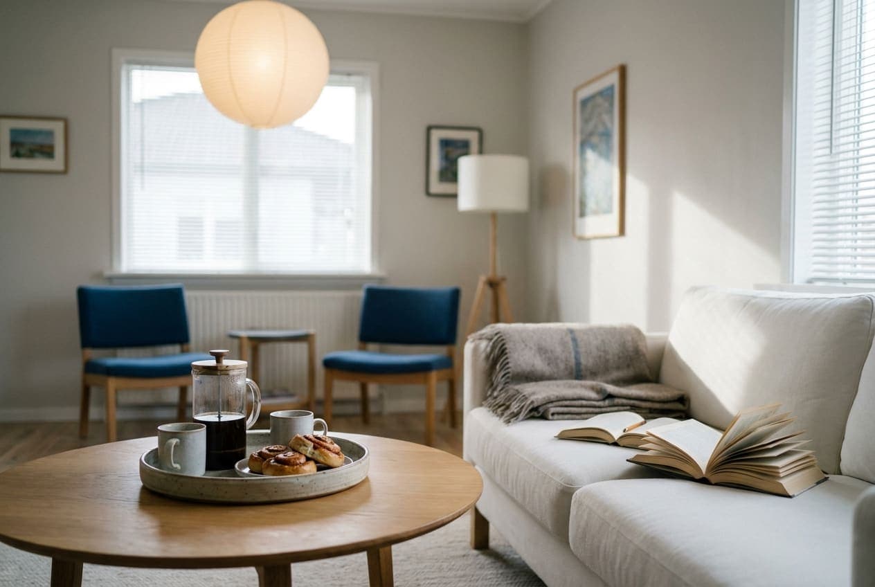 Loungen med öppen spis